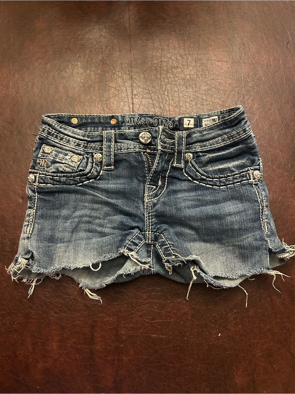 Miss Me distressed denim shorts in dark blue